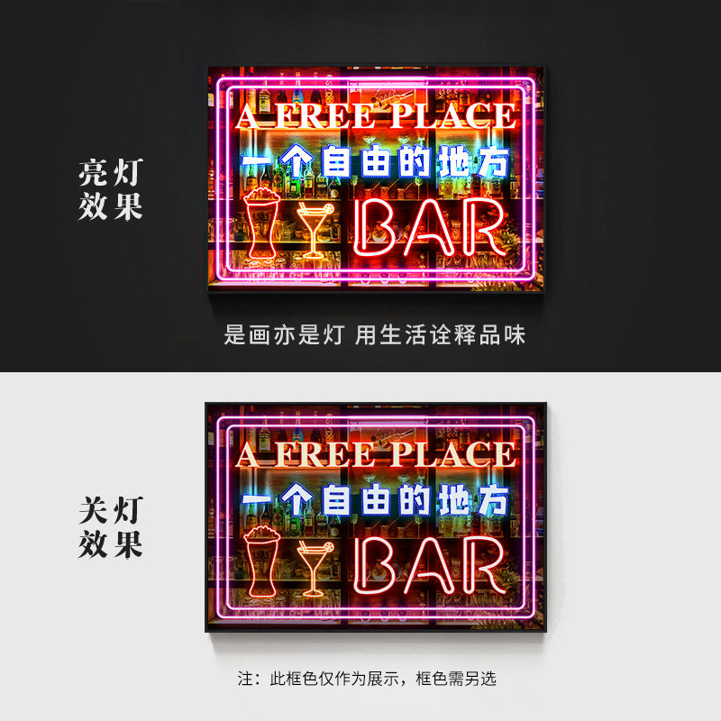 Bar wall decoration painting clear led neon lights luminous characters hanging paintings BBQ shop KTV box pub with lights painting