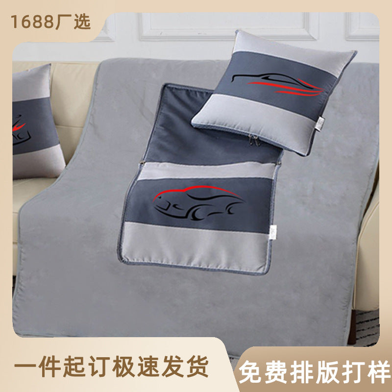 Dual-purpose car pillow and quilt, car pillow quilt, foldable air-conditioning quilt, printed pillow quilt, personalized logo wholesale