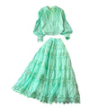 autumn socialite style lantern sleeve long-sleeve hollow-out lace patchwork blouse + a-line midi skirt set dress for women