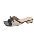 Korean-style french bow color block sandals - low heel wedge, comfortable and versatile summer women's slides - summer ready stock wholesale