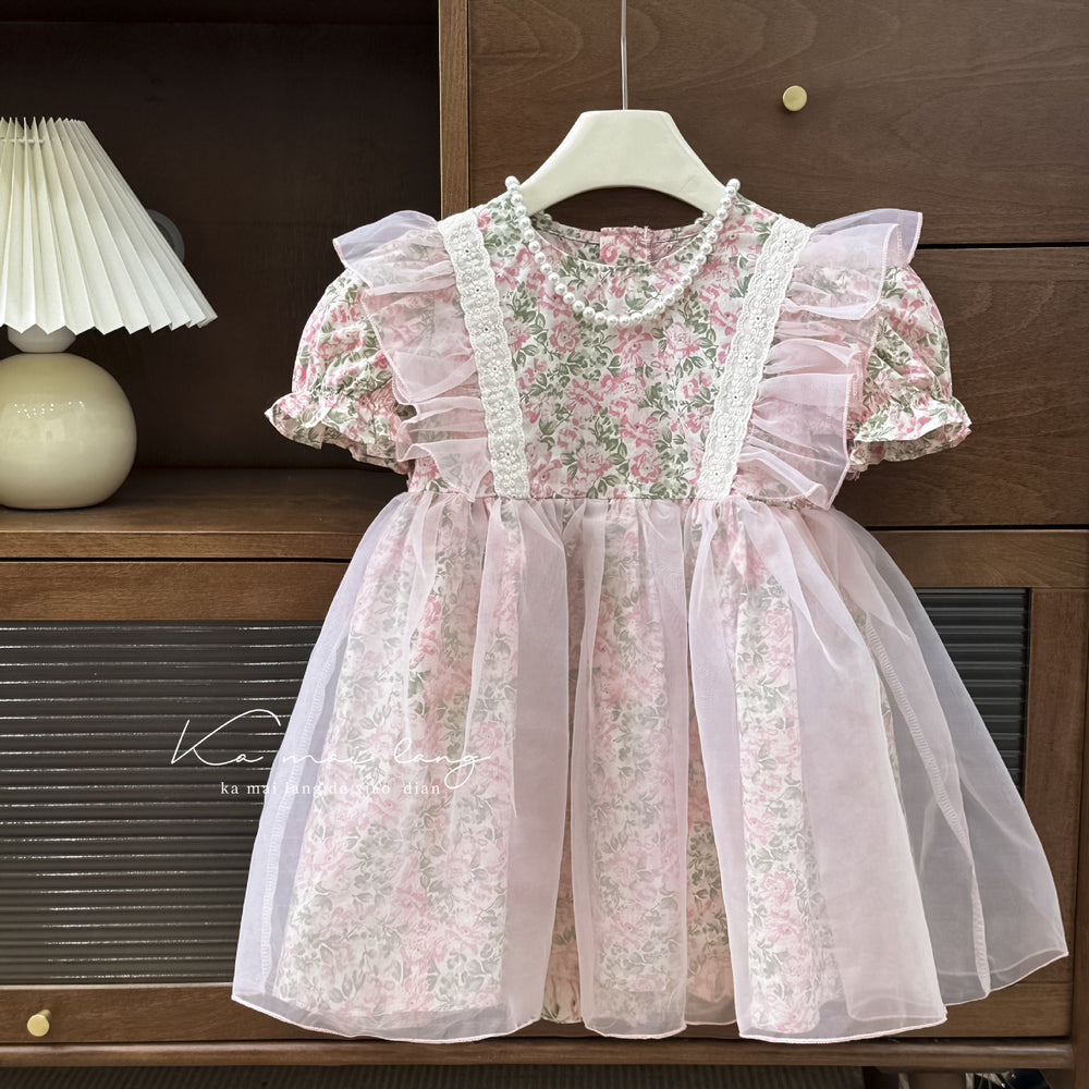 summer girls' floral print bubble sleeve princess dress - stylish baby girl dress - clearance sale on remaining sizes