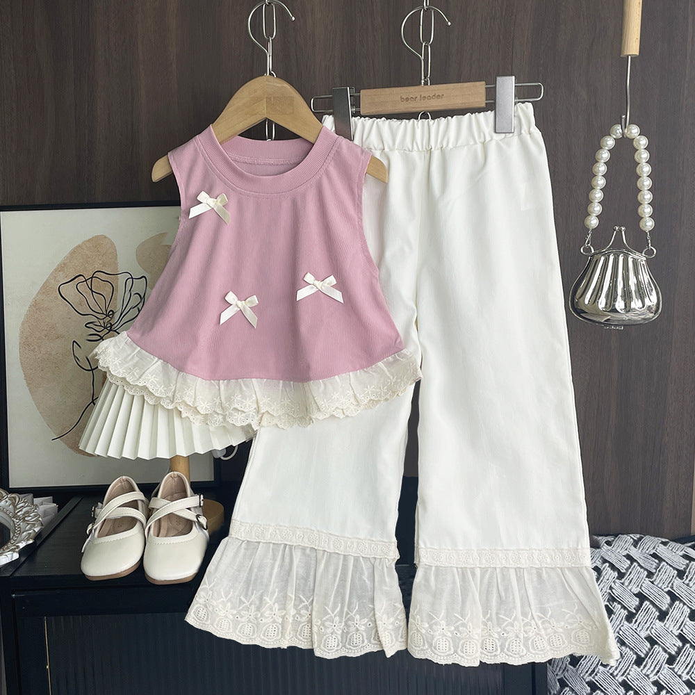 Girls' sleeveless tank top - new summer  collection - kids' clothing - bowknot lace tank top - sweet style for baby girls