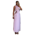 European and american cross-border women's fashion:  autumn new arrival - elegant ruffle-trimmed, cropped waist, purple, slim-fit, sleeveless maxi dress