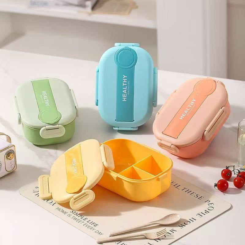 divided lunch box, rectangular plastic single-layer lunch box, microwaveable lunch box with handle, fresh-keeping box