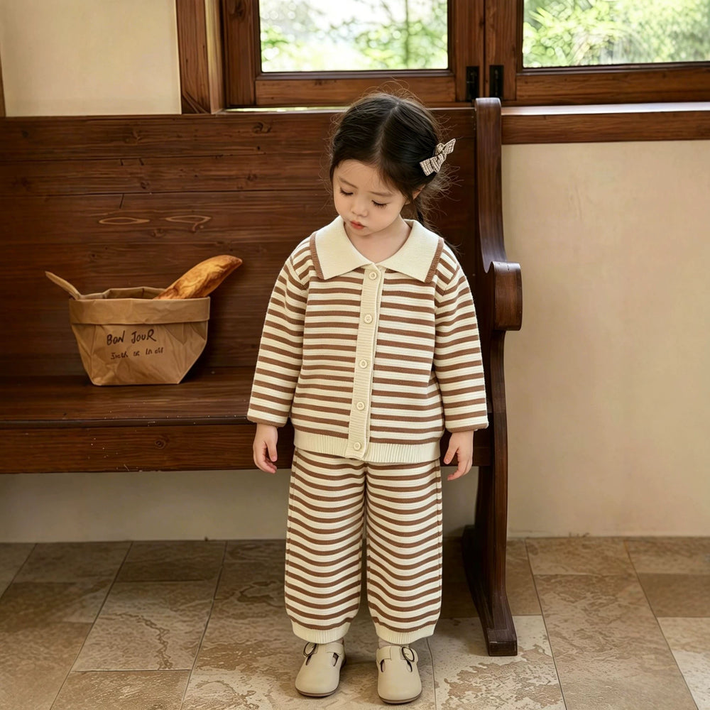 Girls' knitted sweater two-piece set - new autumn/winter collection - striped pants outfit for baby girls