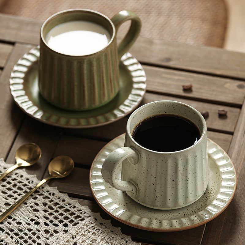 Japanese retro exquisite afternoon tea latte art striped coffee cup and saucer ceramic set - perfect for office milk and breakfast