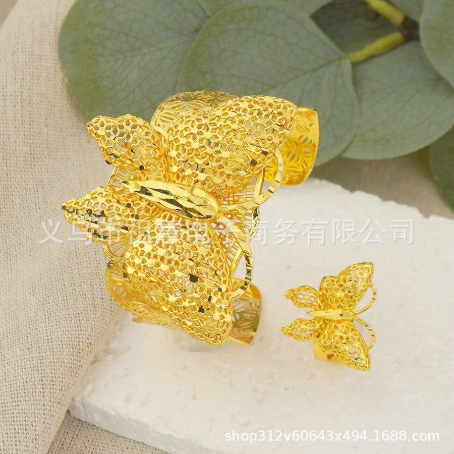 Middle east dubai new arrival cuff bracelet ring nigerian wedding bride flower heart shaped bracelet jewelry