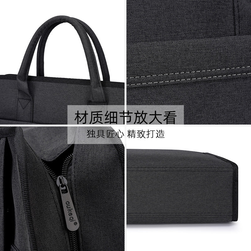 Double-layer zipper satchel document bag office business meeting briefcase large-capacity document bag information bag printed logo