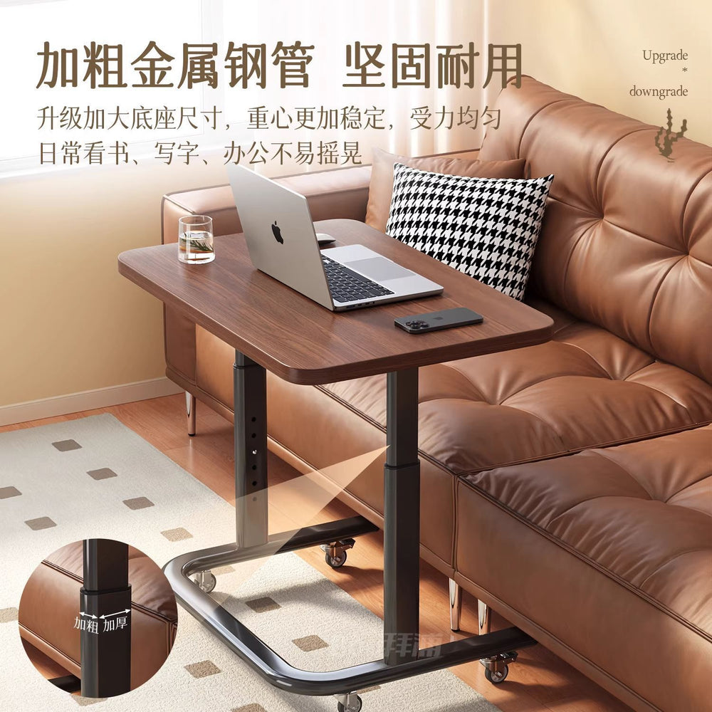 Adjustable height mobile desk with universal wheels, bedside table, reinforced legs, home desk for bedroom, living room, sofa, study table