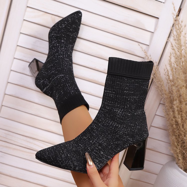 autumn new arrival: plus size chunky heel flyknit boots for women (sizes 36-43) - perfect for cross-border e-commerce, , and  dropshipping