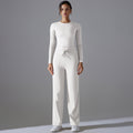 double-sided nylon pure colorlonglong sleeves yoga suit suithigh waist wide leg sports running fitness two-piece set