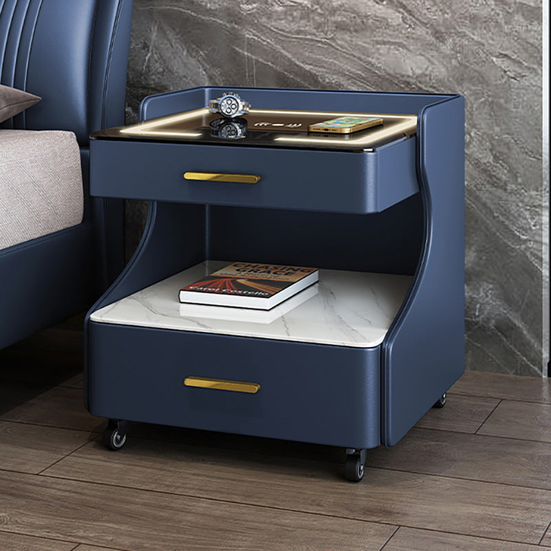 Italian smart bedside table minimalist modern leather bedroom wireless charging popular minimalist storage cabinet high-end rock slab