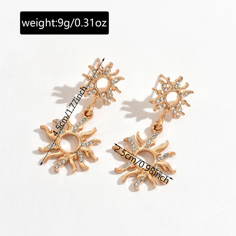 European and american geometric hollow sun pendant earrings - trendy, irregular, diamond-studded alloy earrings wholesale