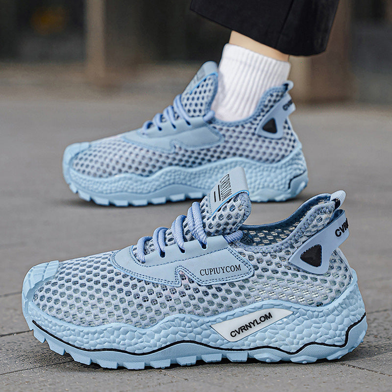 Men's mesh breathable shoes summer lightweight running shoes anti-odor hollow-out athletic casual dad shoes versatile soft sole trendy