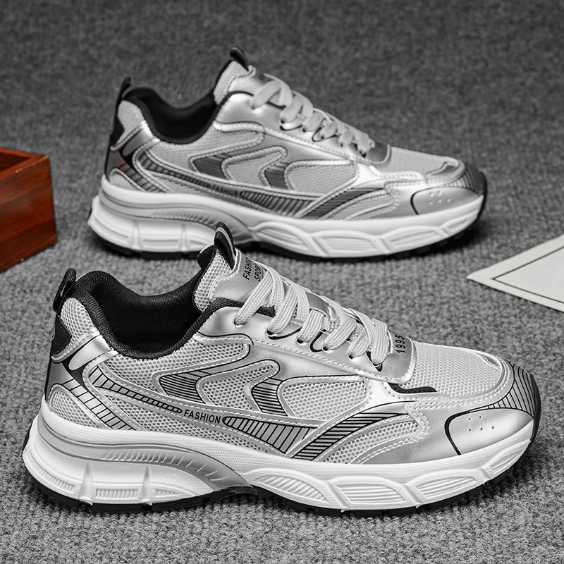 Men's shoes 2026 new summer breathable mesh casual sneakers men's versatile chunky sole trendy shoes height increasing dad shoes