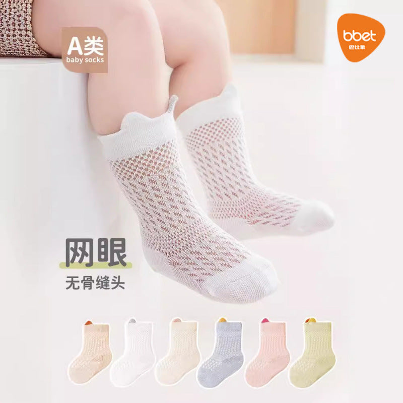 Babylon newborn baby socks mesh breathable infant knee socks boneless combed cotton ear lifting kids socks