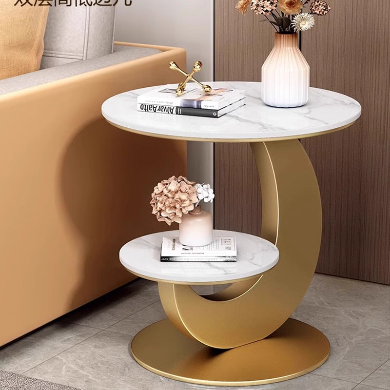 Accessible luxury slate sofa side table casual modern double-layer corner table small round table creative balcony coffee table bedside table round table