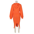 spring european and american style women's fashion back slit lantern sleeve hooded midi dress knitted dress