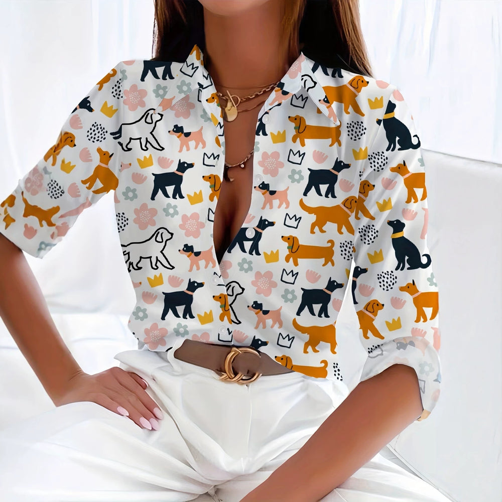 wholesale women's long-sleeved shirts, trendy all-season shirts with popular cross-border print designs, dropshipping available