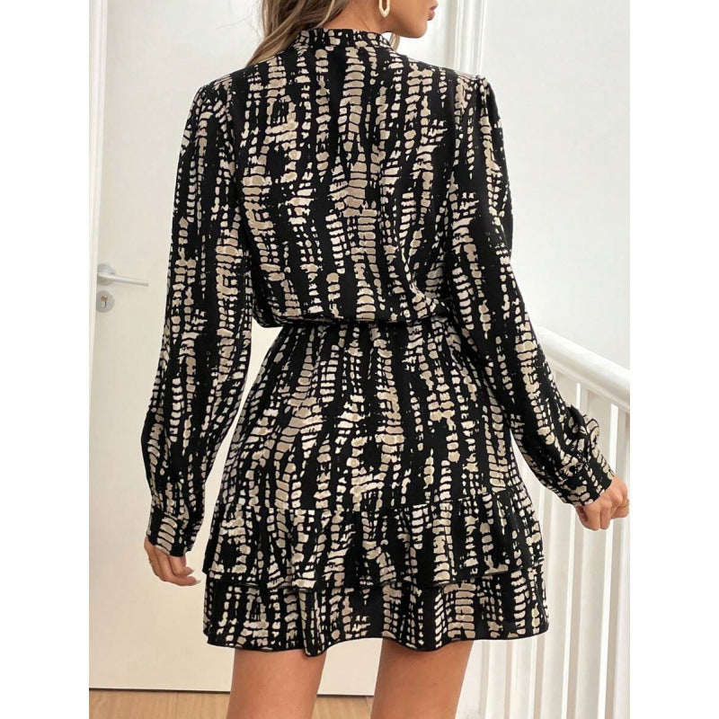 fashion  autumn new arrivalelegantv neck lantern sleeve ruffles long sleevesshortdress