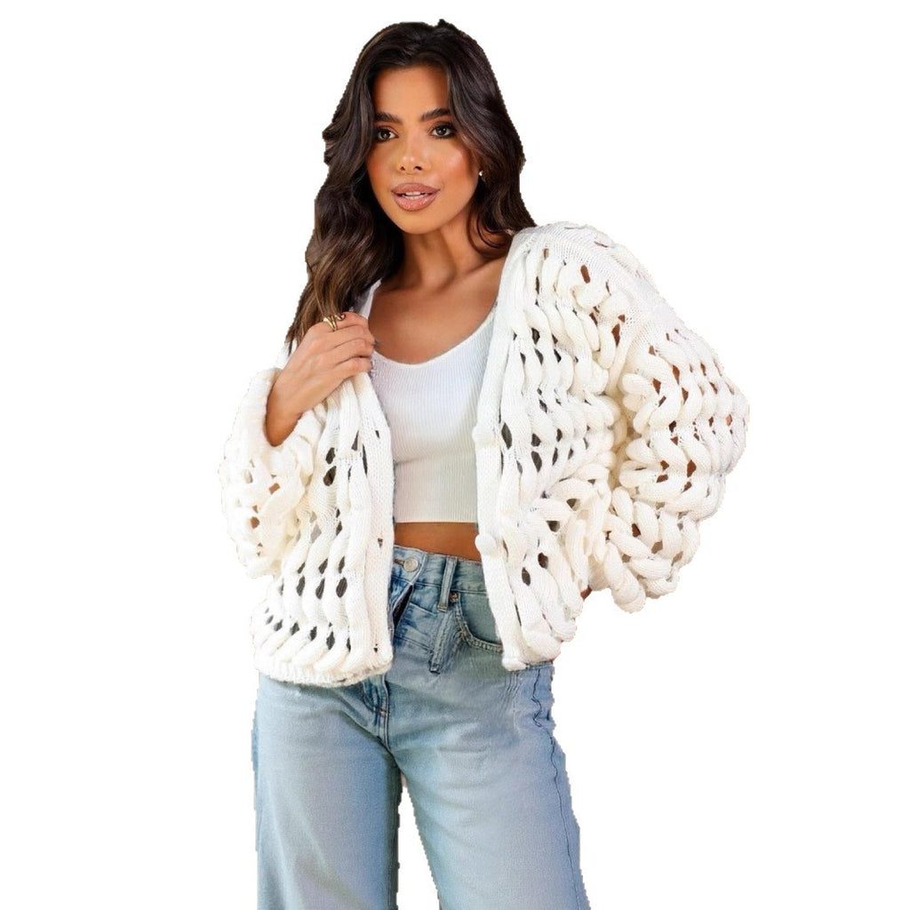 Europe, America and 2025 new women's clothing fashion high-end sense hole hollow knitted cardigan wholesale