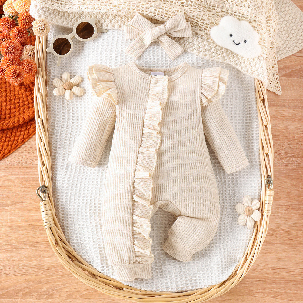 Children's clothingmulti-color flying sleeve waffle grids jumpsuit
