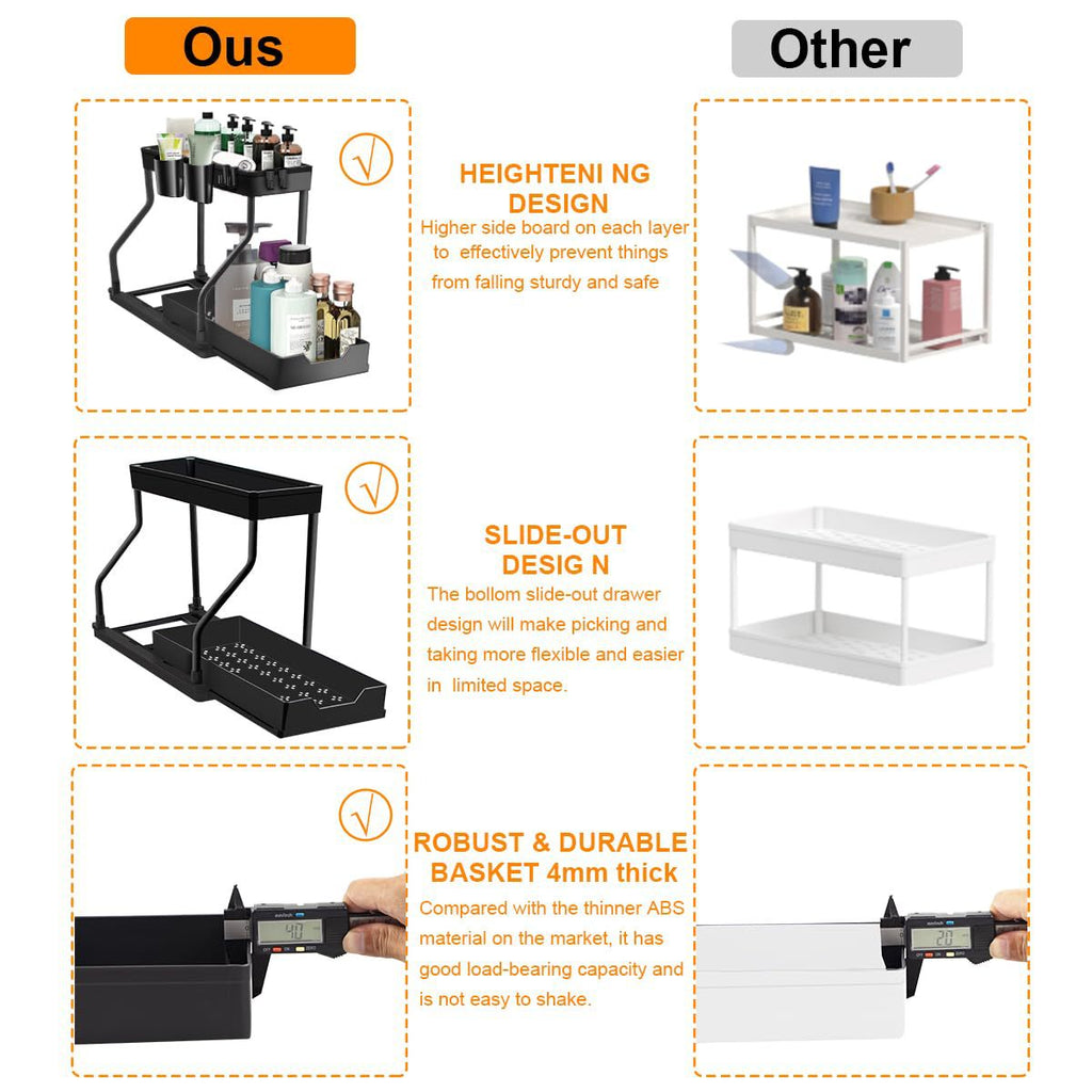New  Bathroom Kitchen Under Sink Shelf Slidable Under Sink Storage Box Under Counter Storage Shelf
