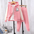 Children's long-sleeved hooded contrasting color a-line suit