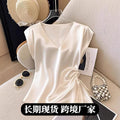 Amazon cross-border fashion independent station women's spring winter new arrival satin shirt v neck drawstring satin tops