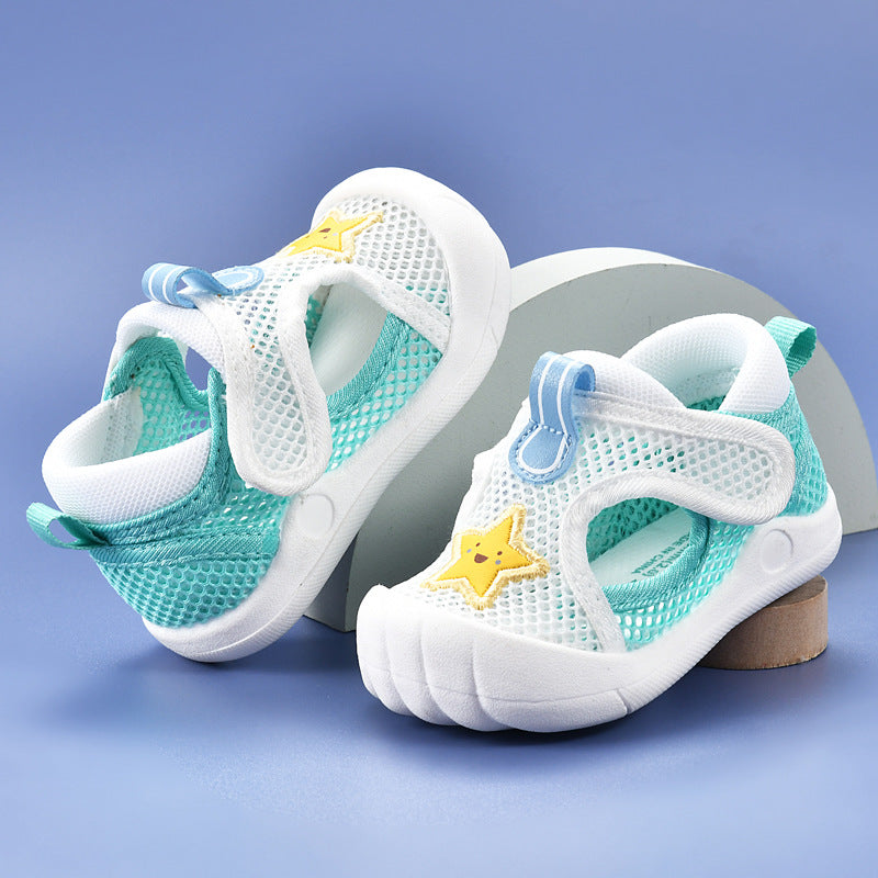 Baby sandals for boys, summer first walker shoes, 0-1-2 years old infant anti-slip soft sole mesh shoes for babies and toddlers, baby girl shoes