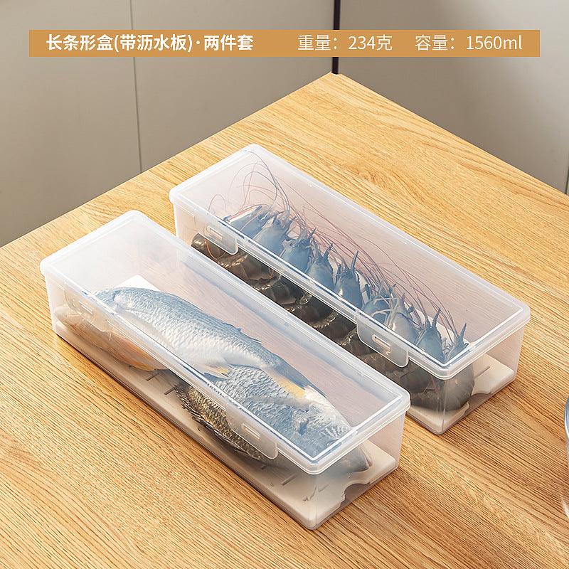 Kitchen food storage box with lid Food grade transparent sealed drain frozen fresh-keeping box Dumplings refrigerator storage box