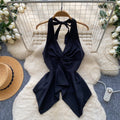 Sexy pure lust style vacation style v neckhalter vest women's summer twist tie backless hot girl eleganttops