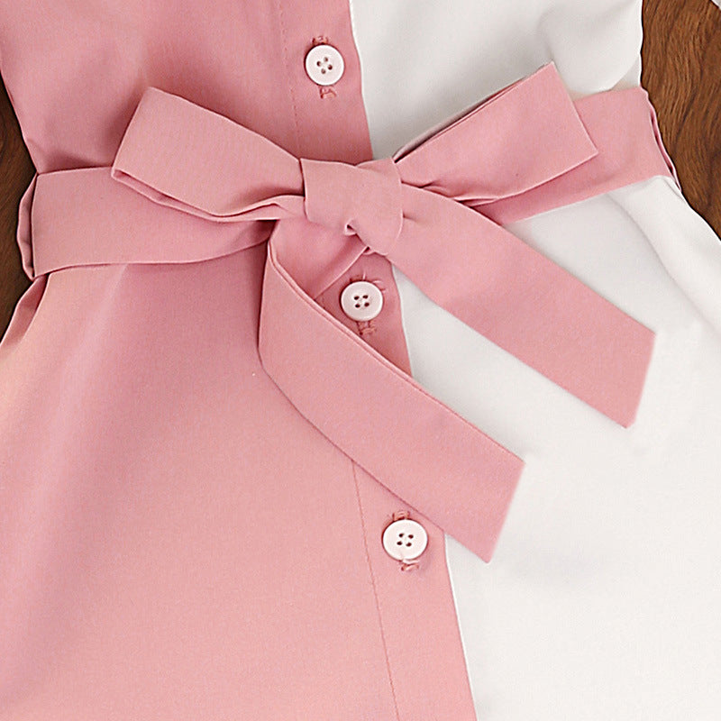Girls' dress: cross-border bestseller,  summer european & american new fashion color block short sleeve toddler shirt dress