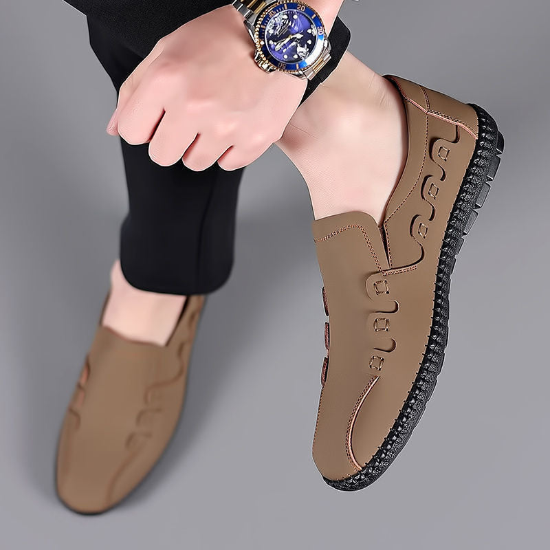 Summer hollow-out sandals cross-border men's leather shoes business casual genuine soft leather shoes non-slip soft sole middle-aged and elderly dad shoes