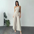 european and american cross-border summer new arrival: asymmetrical ruffle backless top and high-waisted pants two-piece set for women