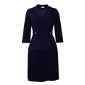 D543 women's foreign trade   autumn new fashion elegant blazer collar solid color pleated african dress