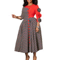 D598 women's foreign trade cross-border new fashion elegant round neck three-quarter sleeve printed patchwork african dress