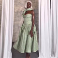 European and american women's clothing  autumn new collection: sweet and fresh striped bandeau high-waisted slimming a-line midi dress