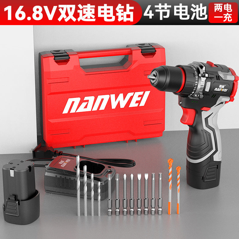 Nanwei brushless lithium electric drill for home electric drill electric screwdriver metal ratchet chuck rechargeable pistol drill