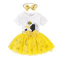 Amazon european and american summer cute princess dress for infants and toddlers - printed short-sleeve top + bowknot mesh skirt + headband