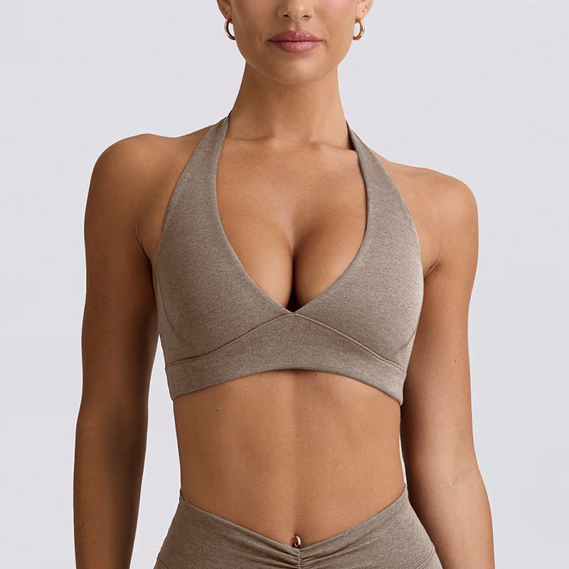 Sling backless nude back running halter sports intimates bra fitness flare pants yoga suit women