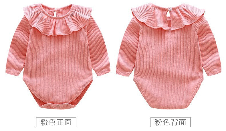 Girls' european and american style spring/autumn long-sleeve ruffle solid color romper jumpsuit outfit