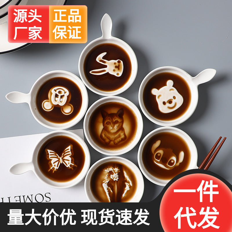 Ceramic tableware cartoon seasoning dipping dish for home bowls and chopsticks creative sauce hotel cute side dishes soy sauce wholesale