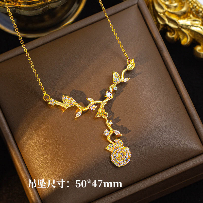[set] cross-border fashion elegant light luxury full zirconium sweater chain exquisite copper micro-embedded earrings necklace jewelry combination