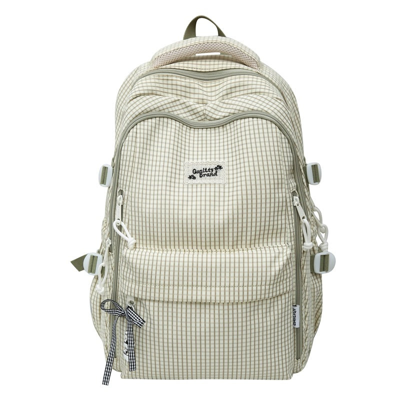 Fresh plaid backpack for women, college & middle school students - lightweight, minimalist, large capacity, korean style, girls' shoulder bag