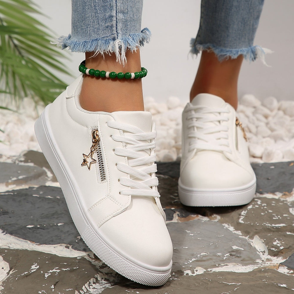 plus size women's low-top flat sneakers - versatile, lightweight, and trendy white shoes for autumn