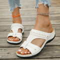 summer retro cross-border round toe slip-on sandals women's stitching wedge heel cut outplus size metal sandals
