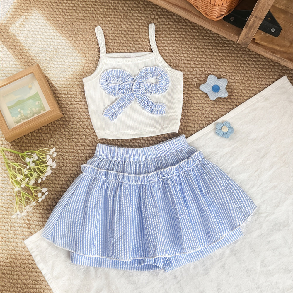 Baby clothing kids set children outfit white camisole + blue stripes