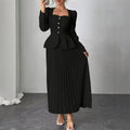 fashionsummernew arrival square collar waist suit long sleeves topspleated long skirtelegant two pieces