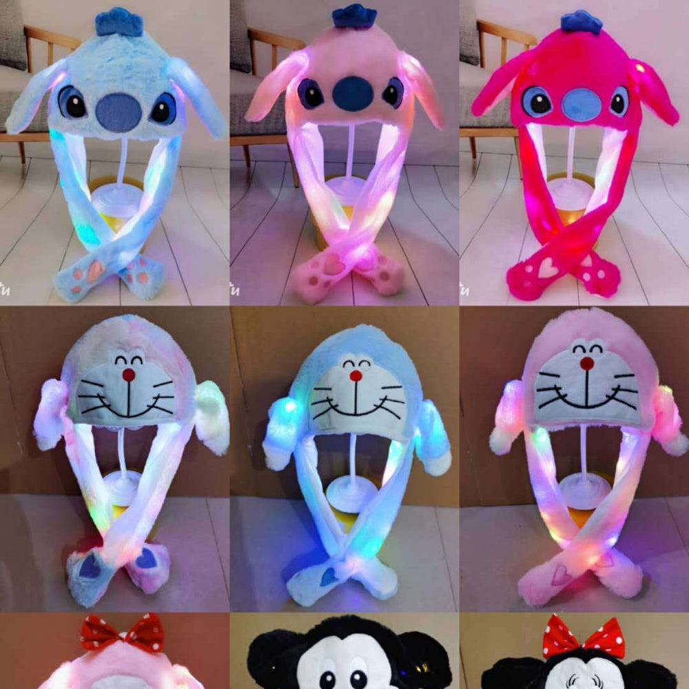 Trendy cartoon beanie with plush moving ears - glow-in-the-dark, wholesale available, large size, perfect for night markets, kids & adults